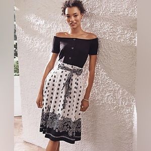 Ann Taylor Paisley Border Paperbag Belted Skirt In Black